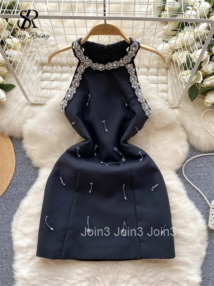 Light Luxury Evening Dress Diamonds Halter Sleeveless Beading Tassel Chic Fashion Senior Ladies Party Short Dress