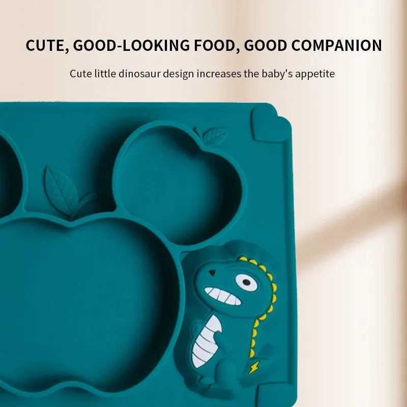 1 PCS Childrens Cartoon Dinosaur Silicone Dinner Plate Infant Training Food Bowl Integrated Suction Bowl Tableware X250806