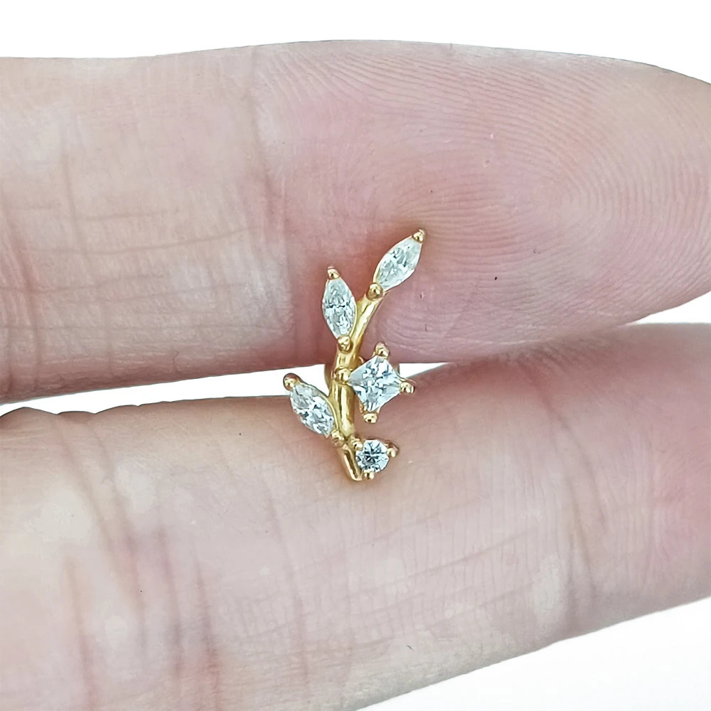 ASTM 36 G23 Leaf Branch Push In Threadless Labret Piercing 16/18/20G Earring Stud Cartilage Wholesale Body Jewelry 250805