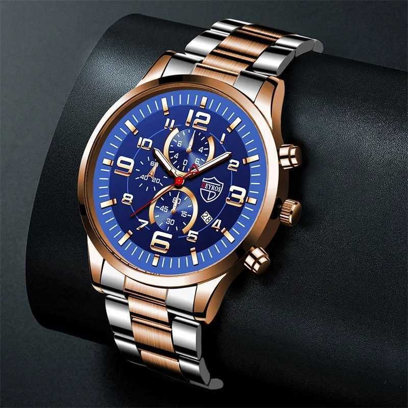 Mens es Luxury Stainless Steel Quartz Men Leather Calendar Sports Wrist Luminous Clock mens watch W250806