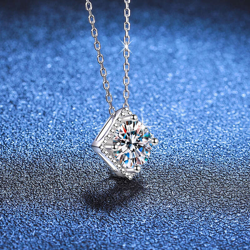 Iced Out VVS Simple Sugar Cube 1 2 ct Pendant D Color Moissanite Necklace for Women