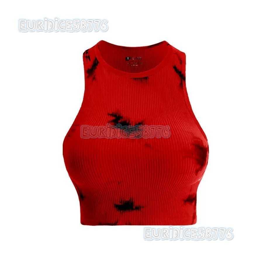 Short Round Neck Tie-dye Solid Color Tank Top Summer Tight-fitting Crop Top Sleeveless Hot Girl Top for Women H250806