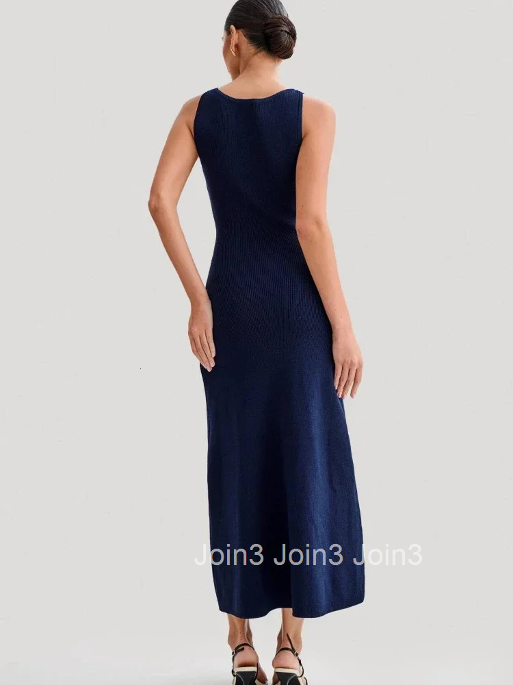 CPSYMYM Elegant Lady Knitted Single Breasted Long Dresses Women Solid Sleeveless O Neck Button Bodycon Party Female Vestidos