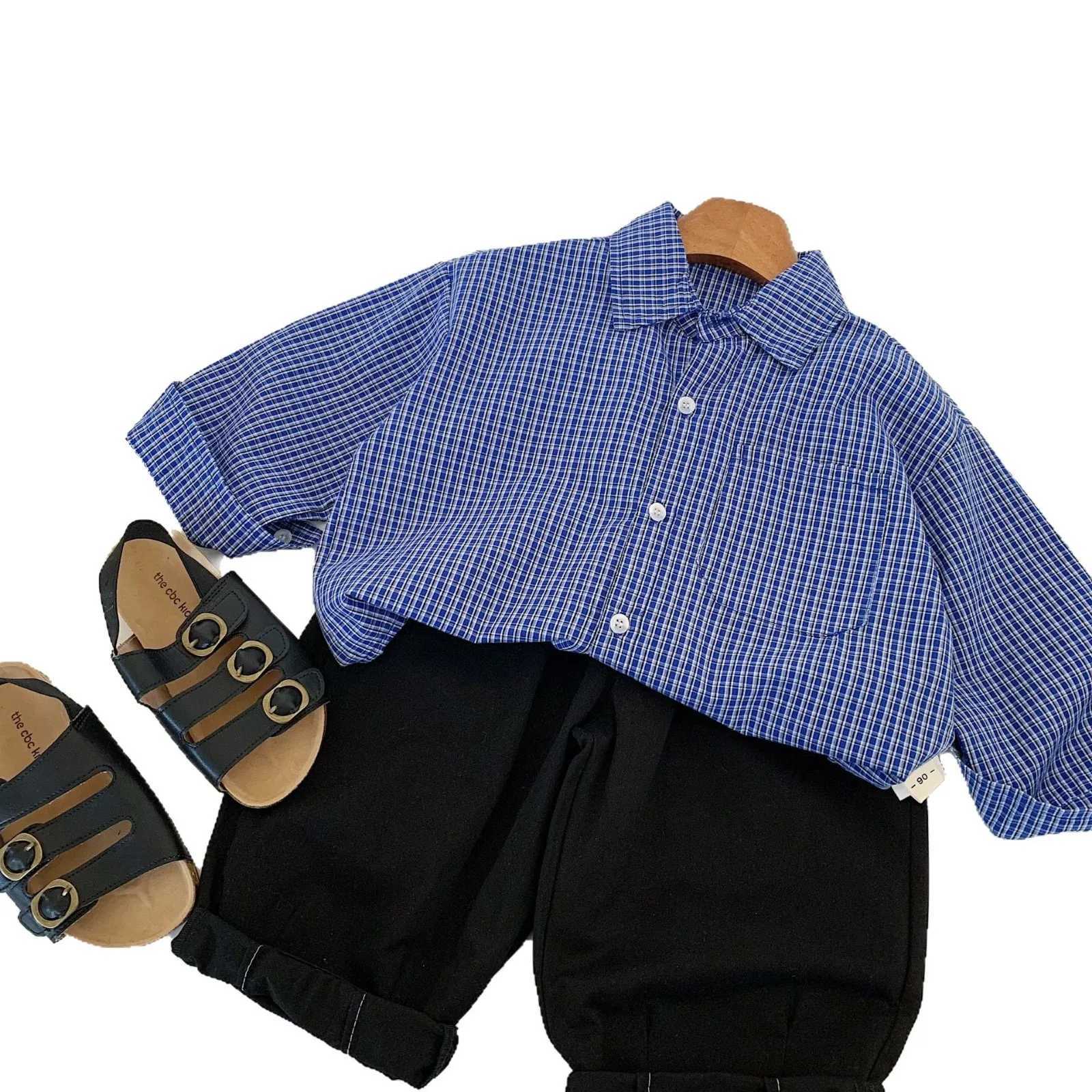 2025 Spring Boys Casual Simple Shirt Handsome Lapel Retro Korean Style Long Sleeve Kids Fashionable Top X250806