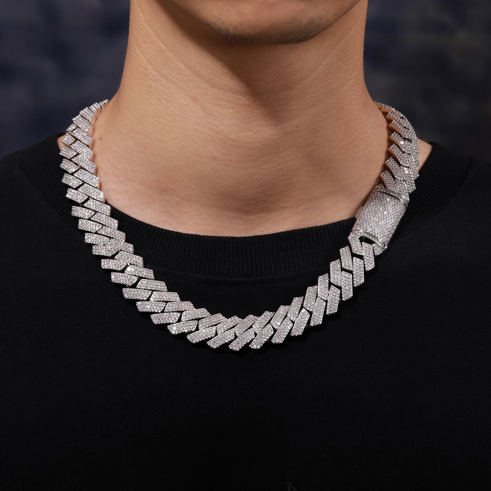 16mm Full Inlaid 3 Row Zirconia Rhombus Cuban Chain Women Hip Hop Singer Street Accessories Necklace for Men