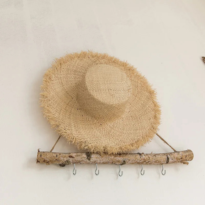 100% Handmade Natural Raffia Hats Women Flat Top Wide Brim Straw Hat Beach Hat Lady Holiday Panama Sun Protection Sun Hat 250805