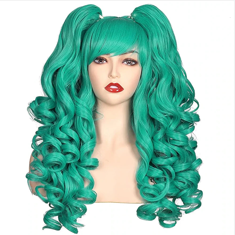 HAIRJOY Women Synthetic Hair Long Curly Cosplay Wig Halloween Wigs for Party with 2 Ponytails 250805
