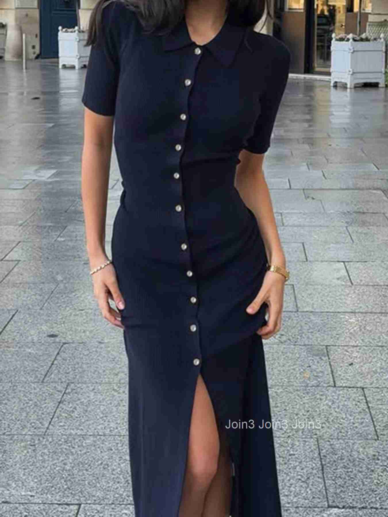 Solid Elegant Button Women Causal Simple Dresses Office Lady Fashion Trendy French Chic Dresses