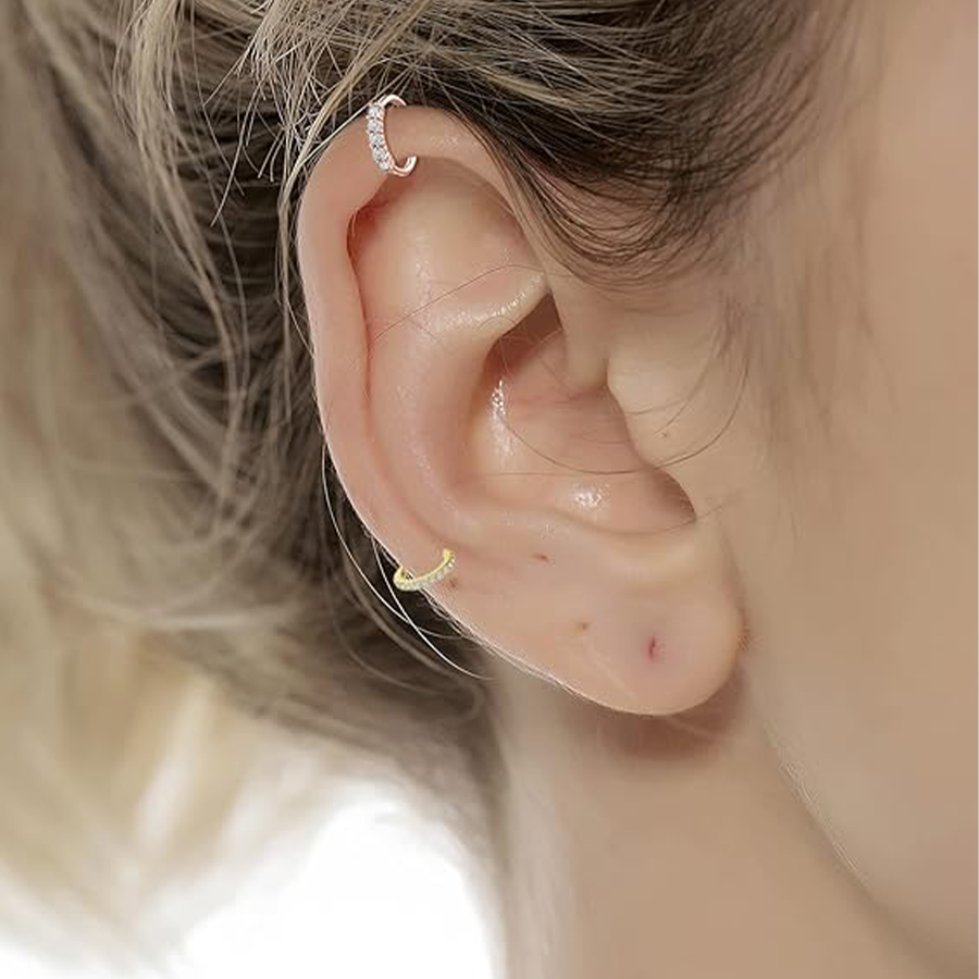 10Pcs Nose Ring Hoop Paved Flower Leaf Feather CZ Cartilage Earrings Nose Piercing Jewelry for Women Men Silver Gold Rose Gold Tone 20G