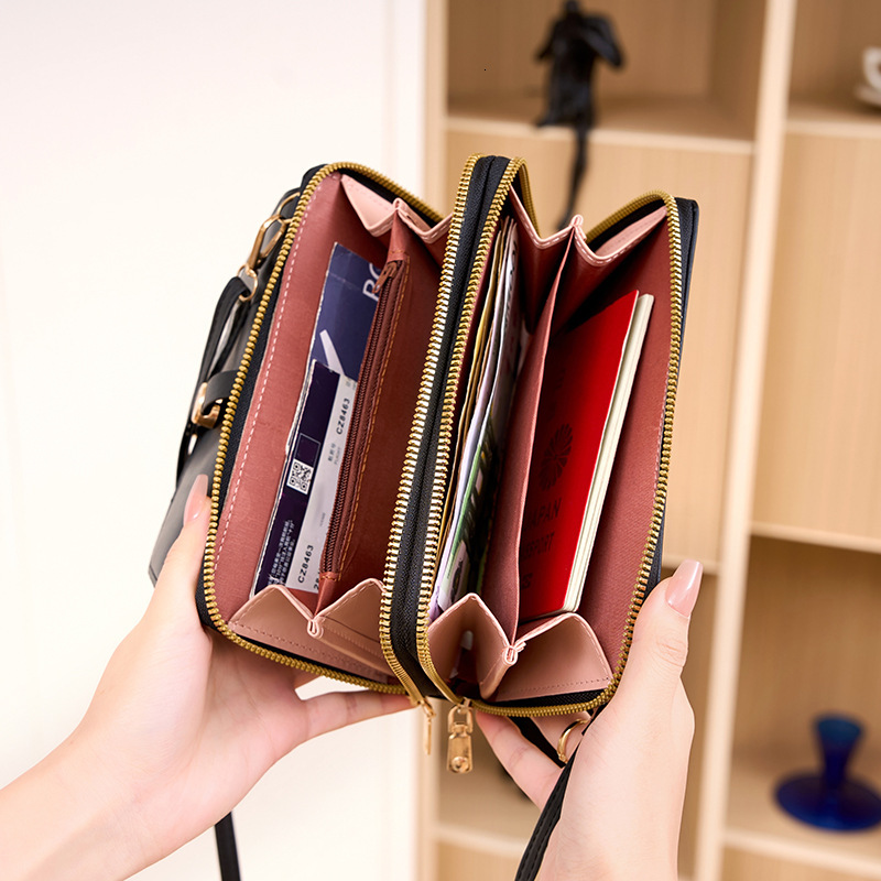 New Phone Bag for Women, Single Shoulder Crossbody, High-End Niche Houndstooth Bag, Large Capacity Double Zipper Wallet