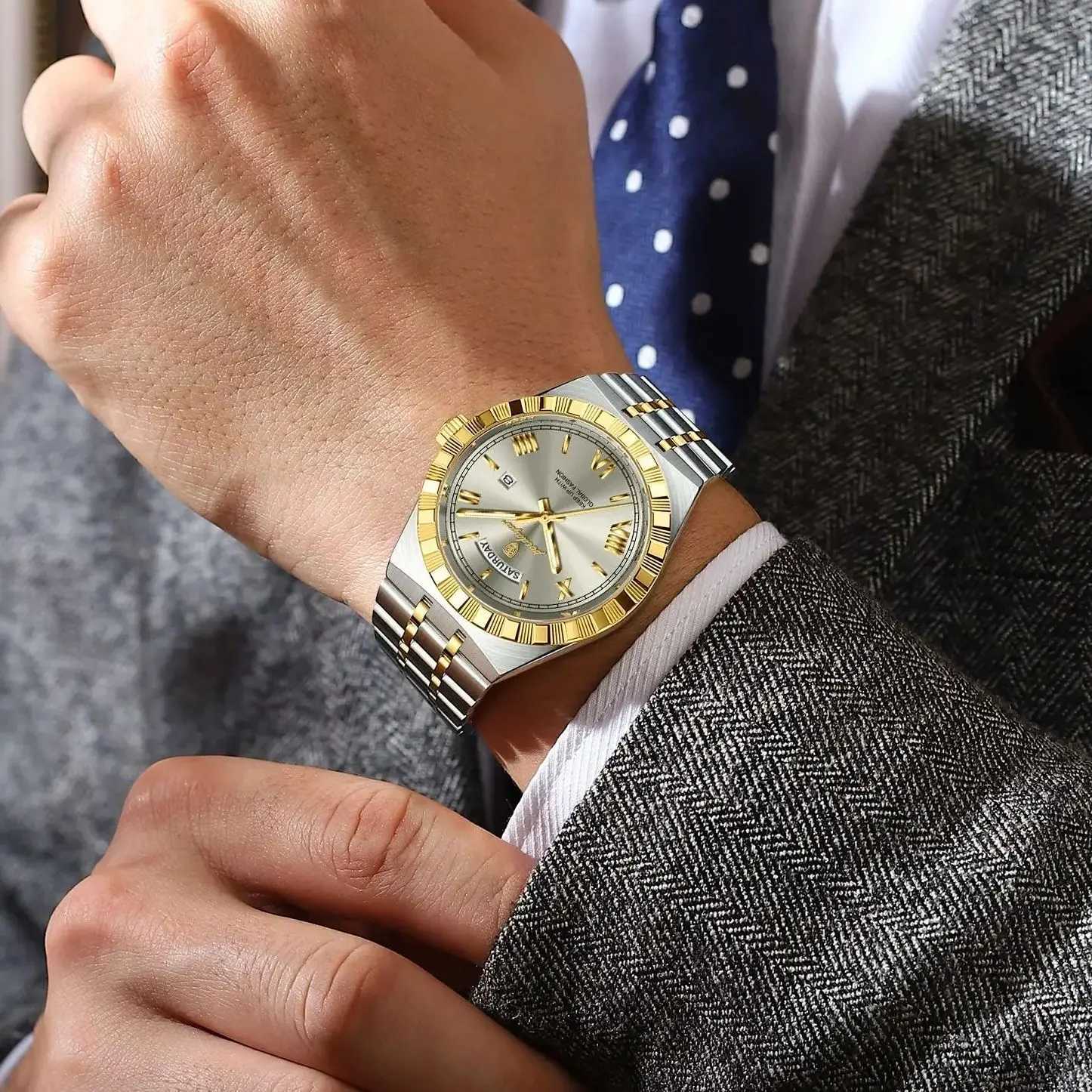 POEDAGAR Luxury Top For Men Classic Week Date Waterproof Luminous Mens Wristwatch Stainless Steel Quartz Mens es Male W250806