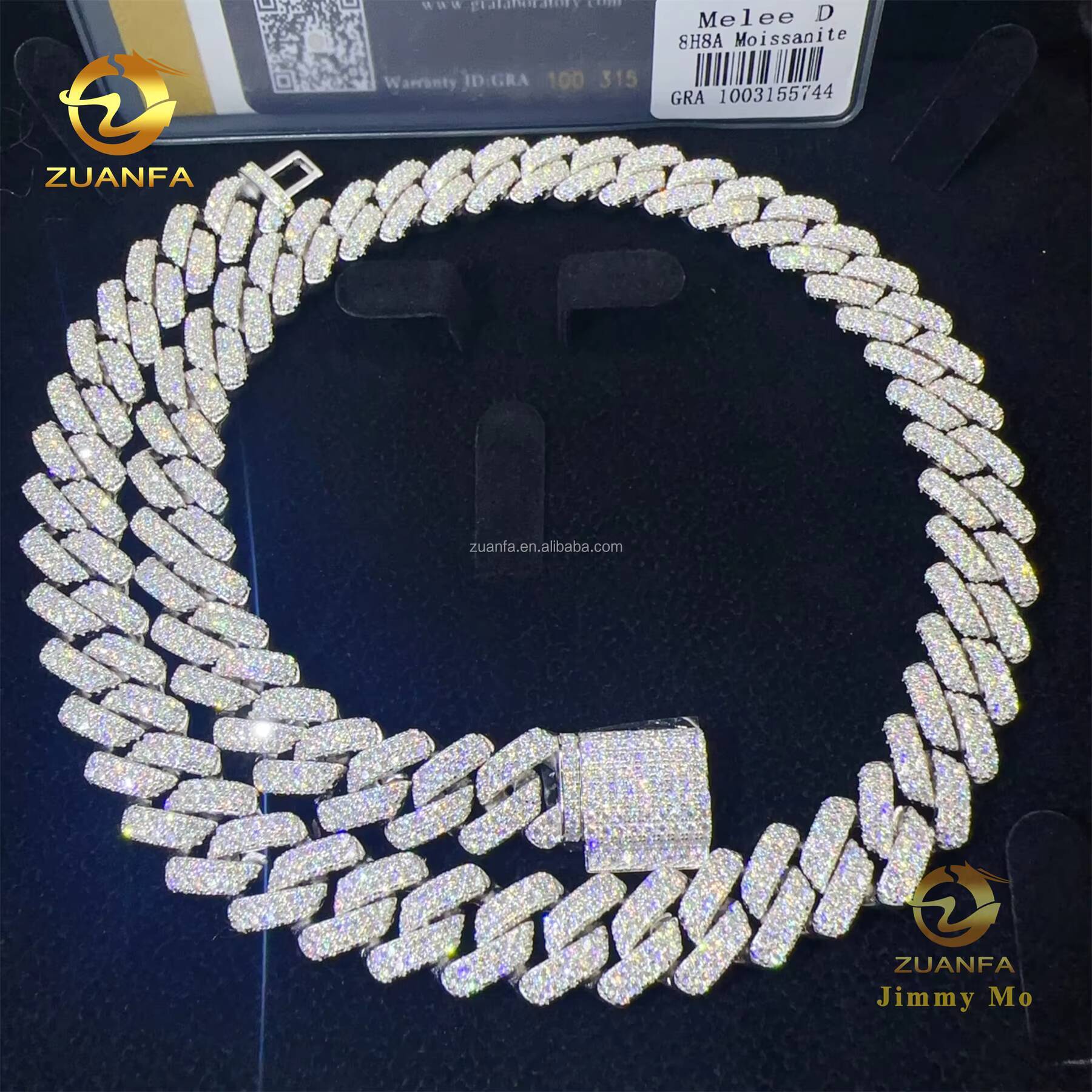 Fire Jewelry Rapper Stylish GRA Certificate 925 Solid Silver 14mm Two Rows Stone Iced Out Hip Hop FL Moissanite Cuban Link Chain