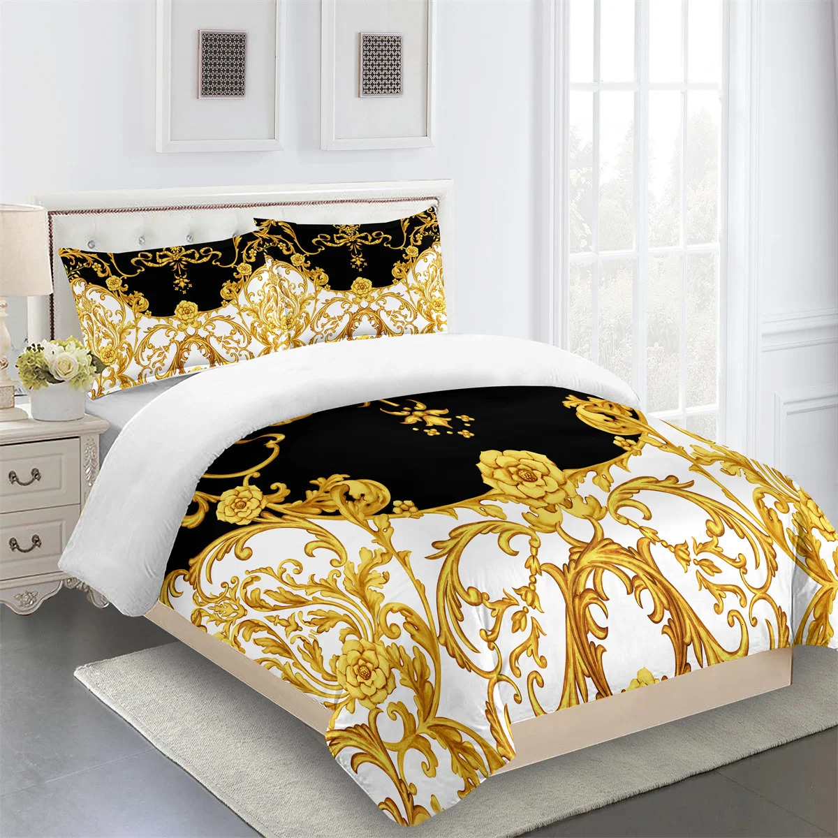 Luxury Black Gold 3Pcs Geometric Kids Twin Queen King Full Size Duvet Cover Bedding Linen Set 2 Seater Bedspread 250806