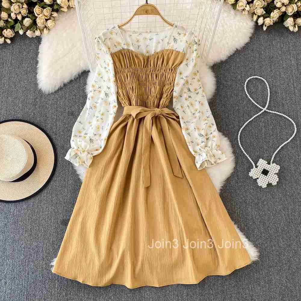 YuooMuoo Chic Fashion Floral Print Long Sleeves Women Dress New Spring Elegant Vintage Bandage Slim Waist Party Vestidos