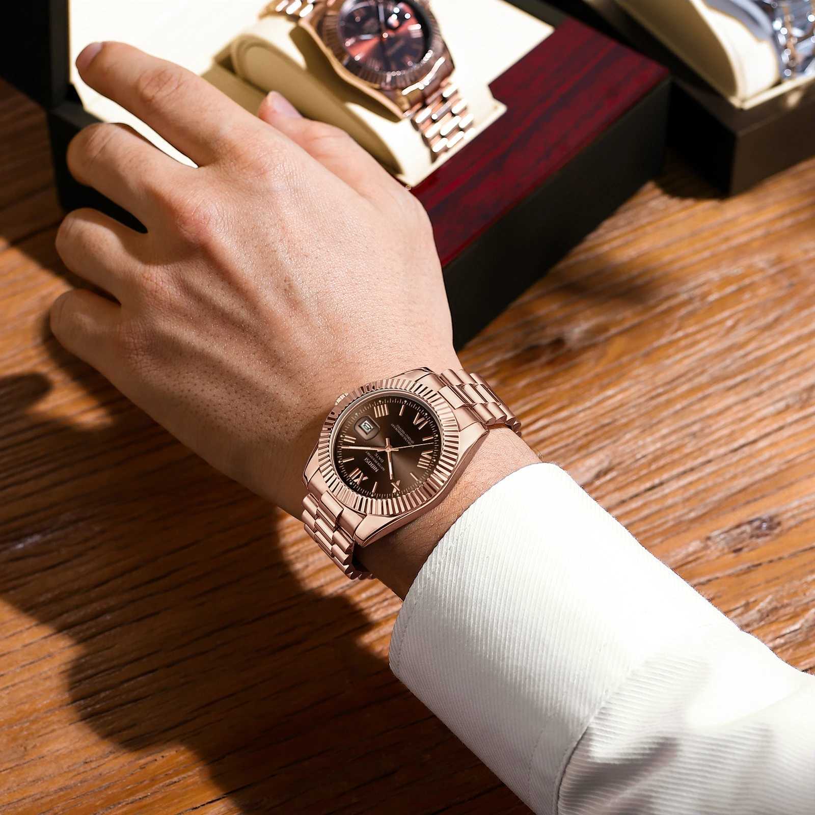 NIBOSI Luxury Men Auto Date Miyota Quartz Men Top Brand Fashion Wrist Waterproof Steel Male Clocks Reloj Hombre W250806