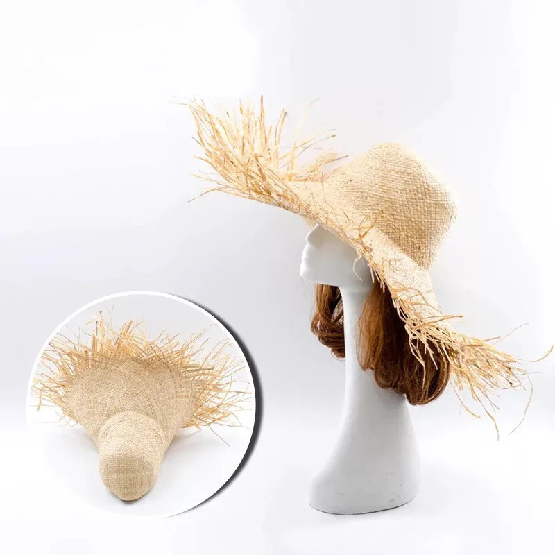 Band Handmade Women Straw Sun Hats Large Wide Brim Gilrs High Quality Natural Raffia Panama Beach Straw Sun Caps For Holiday 250805