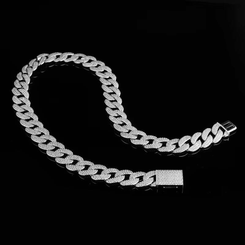 8MM Moissanite Zircon Customizable 14k/18k Gold-Plated Cuban Link Chain Necklace Hip Hop Style with Moissanite Zircon Stone for Gift