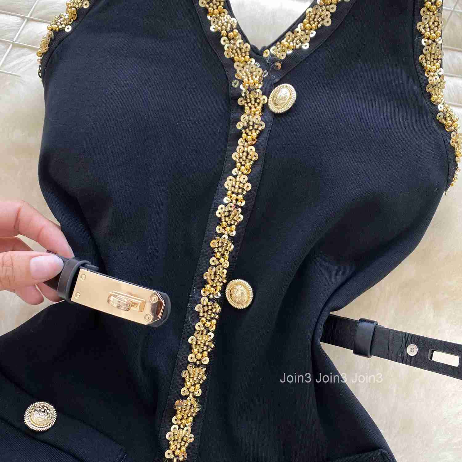 Hotsweet Sequin Embroidered Beads Belt Elegant Backless Halter V-neck Sleeveless Slim Pencil Dresses French High Street Clothing