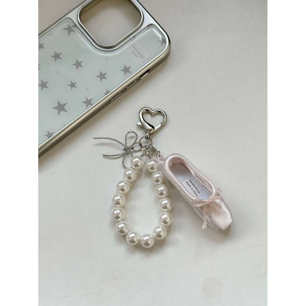 Bag Charms Mini Ballet Pearl Keychain - Elegant Pink Dance Shoe Bag Charm, Korean Style Phone Strap for Girls (18g)