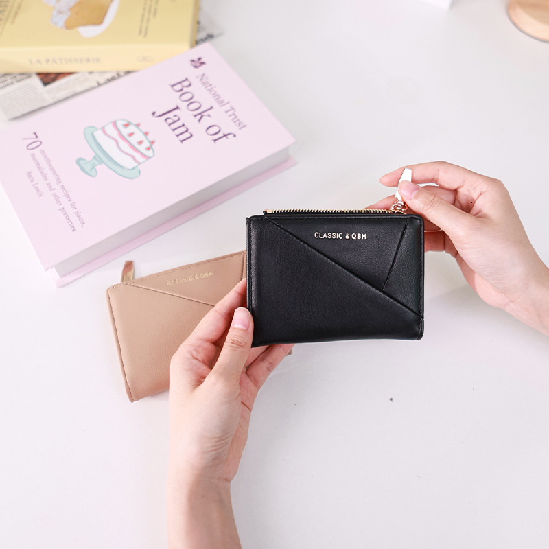New Women's Ins Style Simple Elegant Short Wallet Diagonal Design Multiple Card Slots Coin Purse for Women