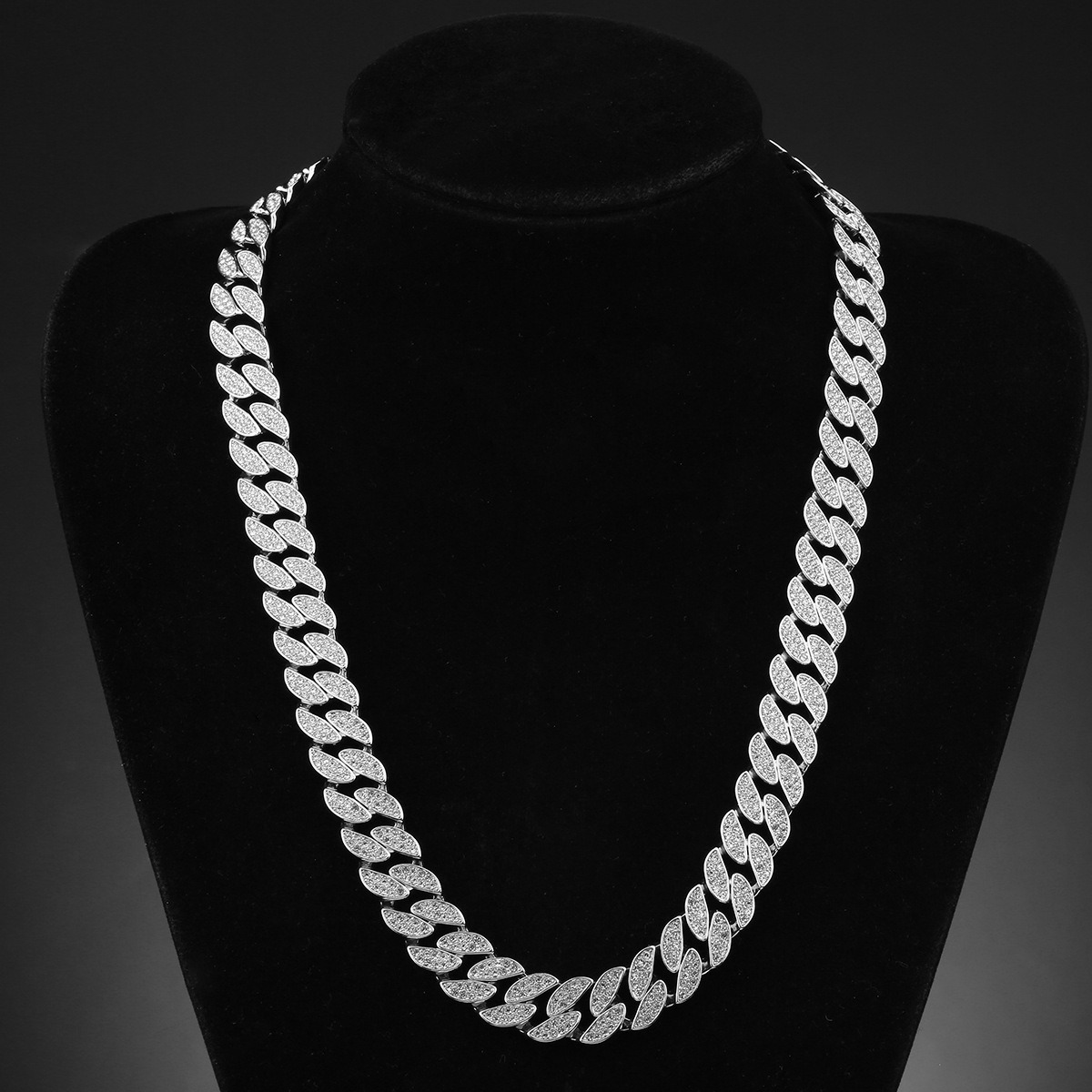 Cross-border Mens Cuban Chain Necklace Full Diamond Cool 16mm Street Trend Hip Hop Style Gold Plated-Source Fashion Chains