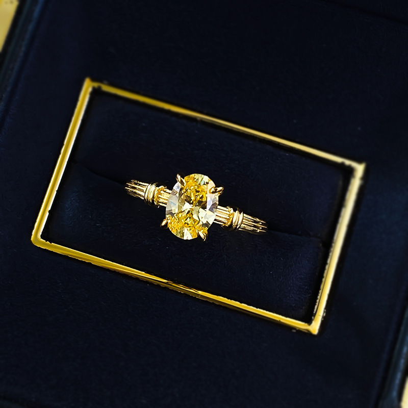 Hui Zhi Wing Jewelry S Silver Gold-Plated Oval 6*8mm Pigeon Egg Lucky Yellow mond for Women Simple Ring