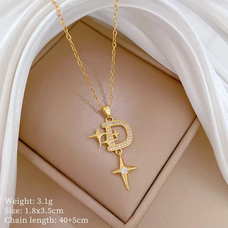 Yups Fashion Stainless Steel Chain Necklace For Women Letter D Shaped Zircon Pendant Necklace Birthday Jewelry Gifts Y250805