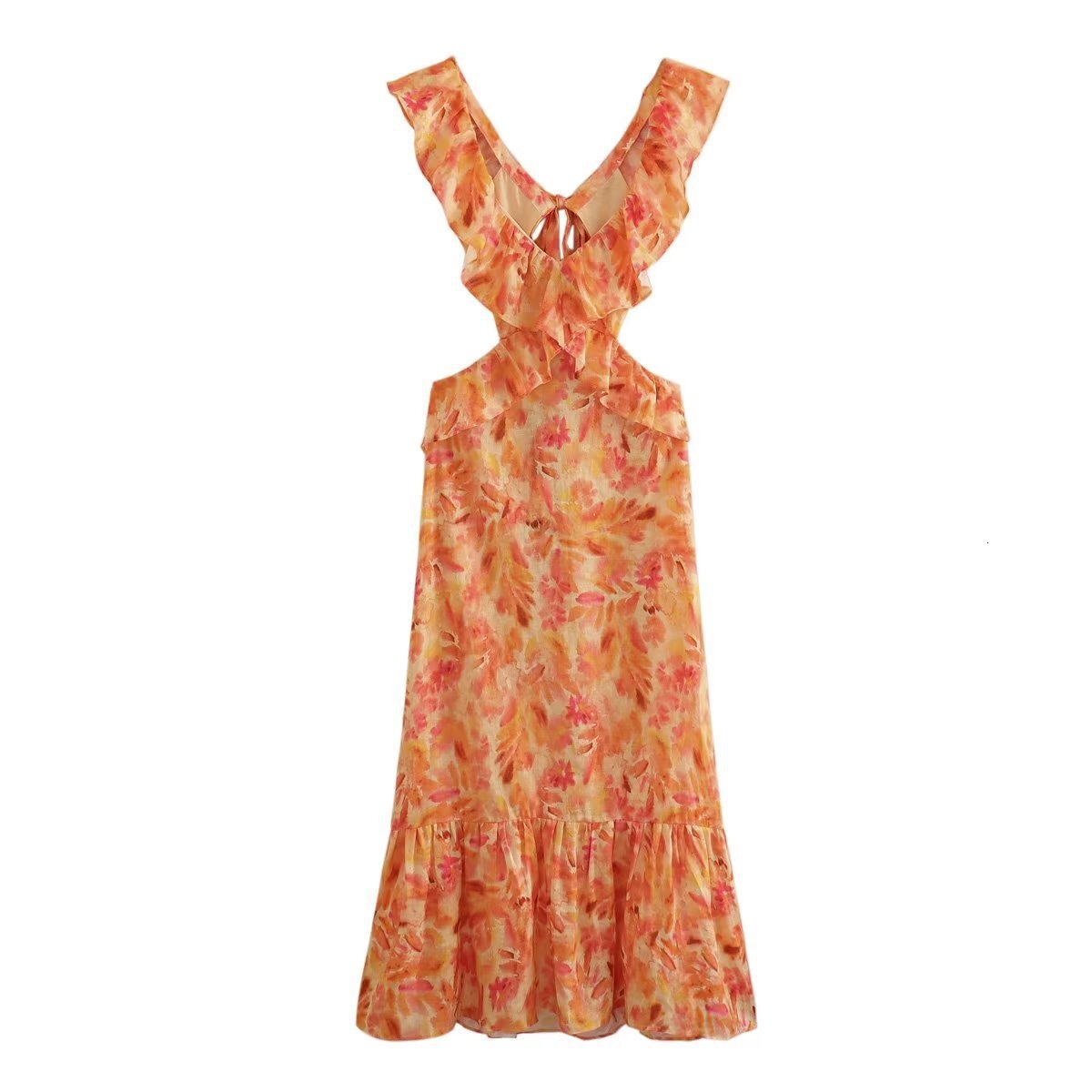 2025 summer lace up dress, summer new fashion design, niche cross pleated printed long skirt, women's new designer dress