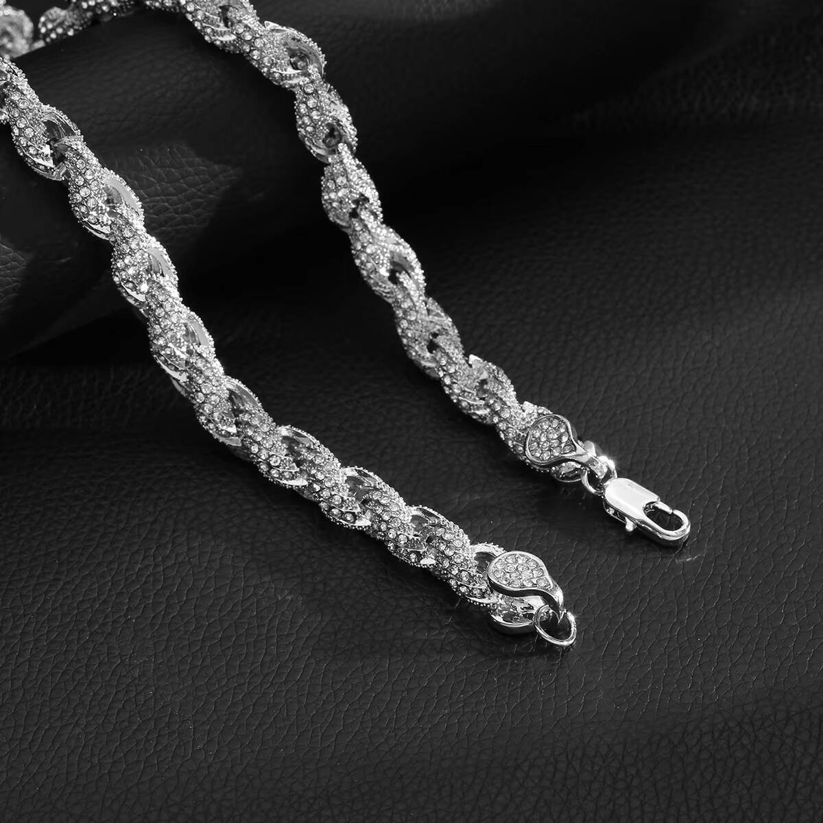 Mens Hip Hop Alloy Diamond 10mm Gold Silver Twist Necklace New Fashion Chains with Multiple Specifications