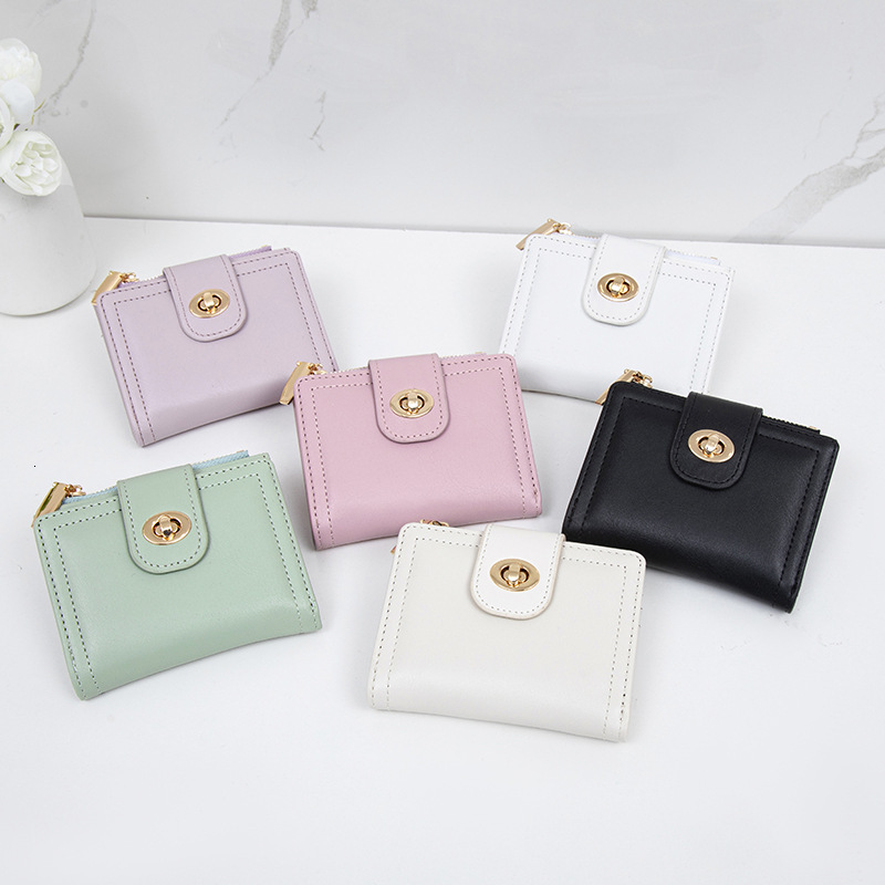Korean and Japanese Style Small Women, Short New Pure Color Simple Thin High-end Student Ins Multi-functional Fashion Wallet for Women