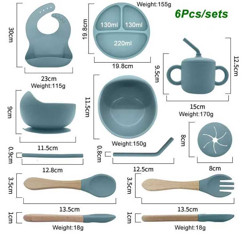 Free Personalized Names Baby Feeding Set 6Pcs Silicone Sucker Bowl Plate Straw Cup Childrens Dishes Set Newborn Gift BPA Free X250806