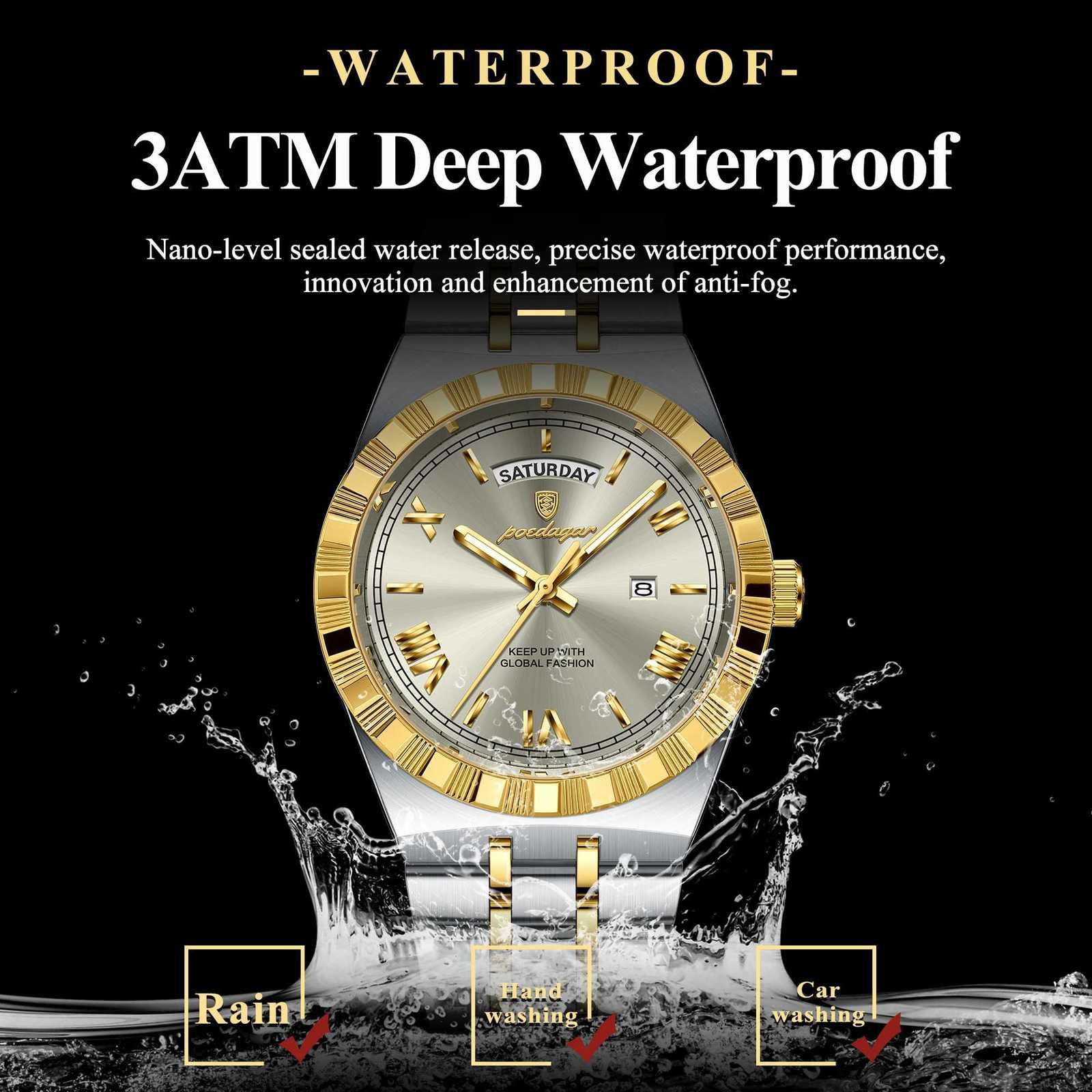 POEDAGAR Luxury Business Mens Week Date Waterproof Luminous Watch for Men Stainless Steel Quartz Mens Fashion Wrist W250806