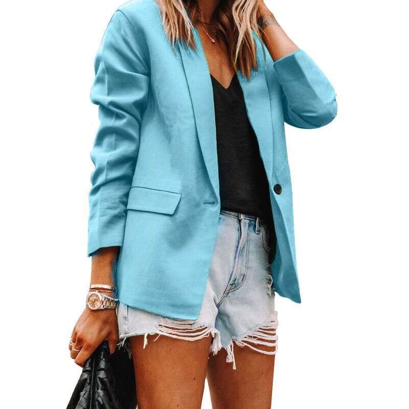 Women's casual temperament button solid color small suit jacket