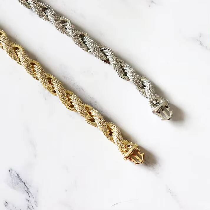 VVS Moissanite Diamond Iced Out Rope Chain Hip Hop Gold Plated Rope Chain Fashion Jewelry 8mm Silver 925 Rope Chain