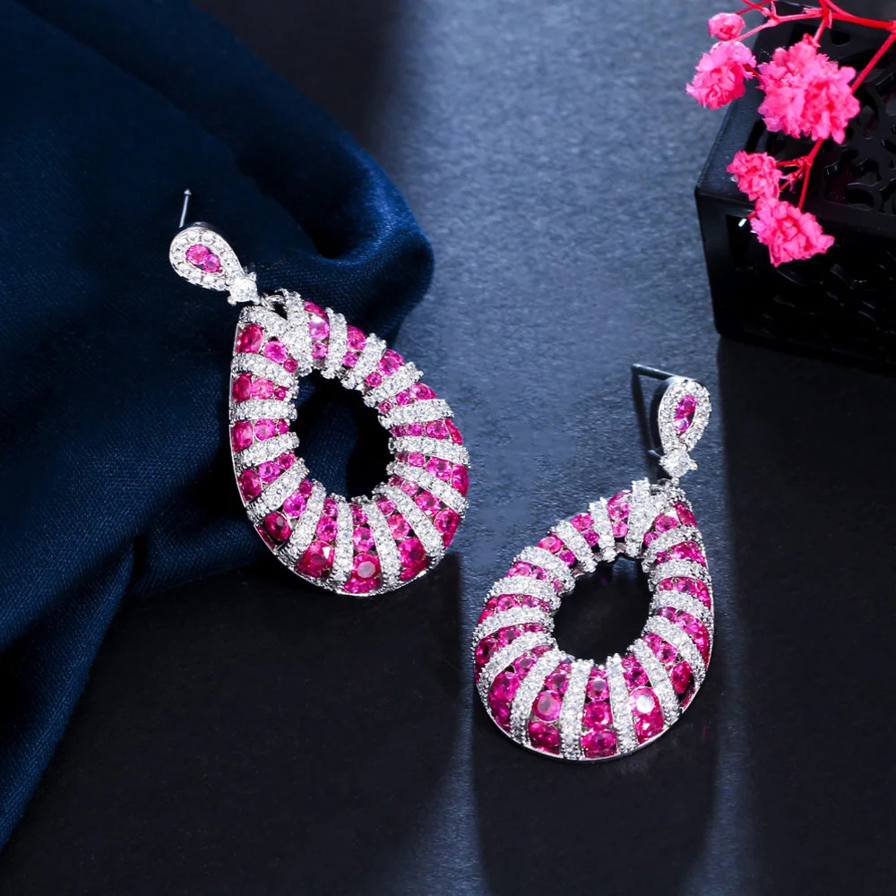 Pera Fashion Pink CZ Crystal Elegant Summer Party Jewelry Long Dangle Lollipop Color Style Drop Earrings for Women E908 250730