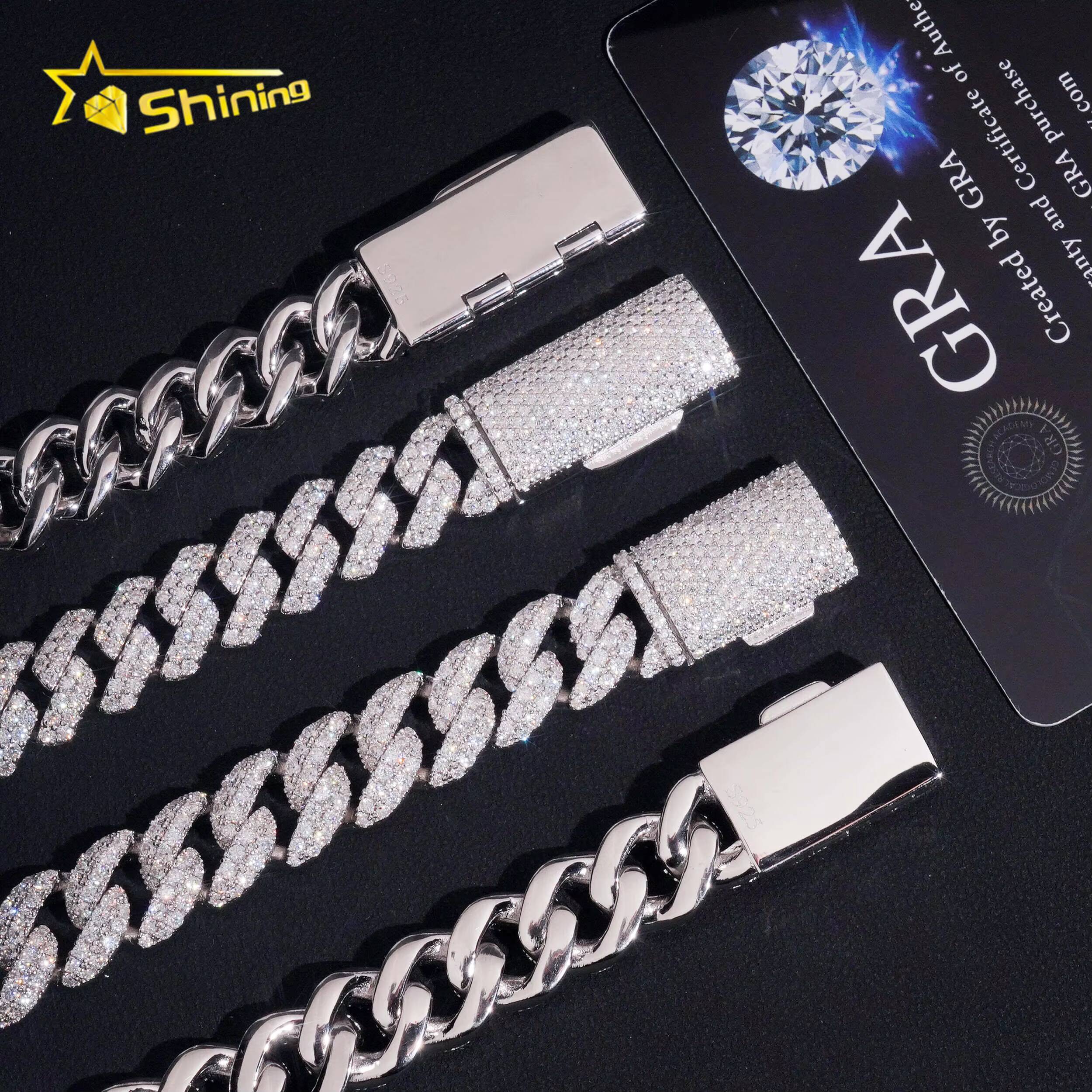 Promotion Sales RTS Hip Hop Jewelry 12mm Rounded Solid 925 Sterling Silver Men Necklace Iced Out VVS Moissanite Cuban Link Chain