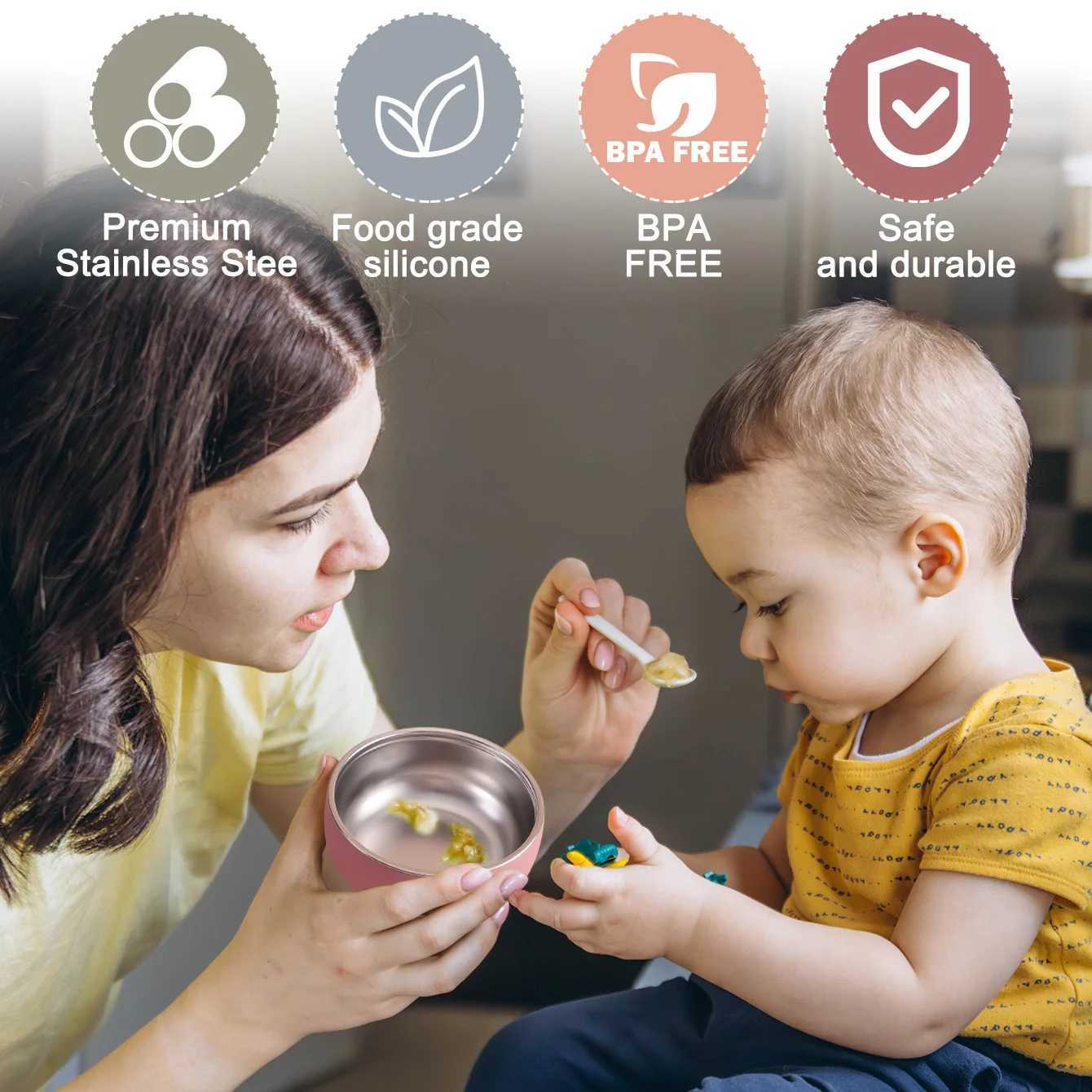 2PCS Baby Stainless Steel Dinner Set Detachable Baby Feeding Bowl Silicone Baby Food Dish Plate BPA Free Childrens Tableware X250806