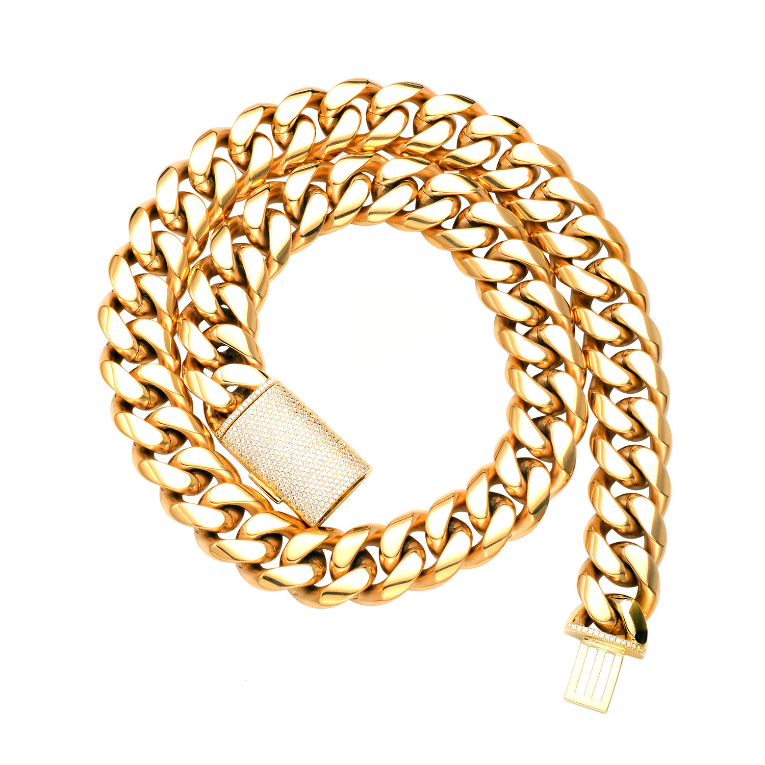 12/14/18/20/22mm Stainless Steel Hip Hop Gold Plated Cuban Chain Micro Paved Zircon Clasp Necklace Free delivery