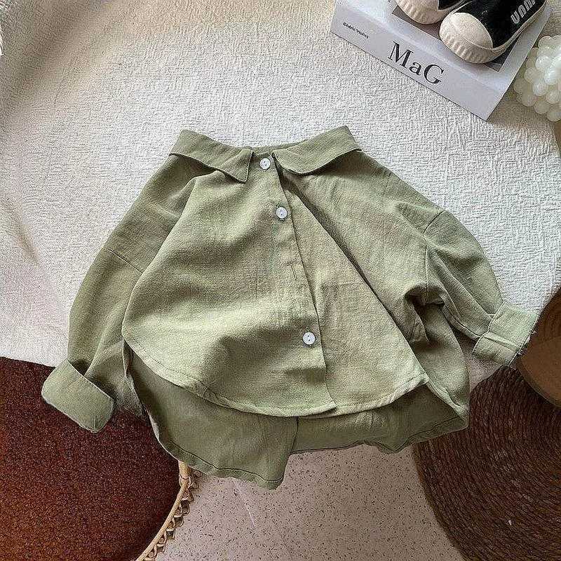 Korean Version Soft Pure Cotton Baby Boy and Girl Loose Wide Collar Shirt for Childrens Spring New 2024 Shirt X250806