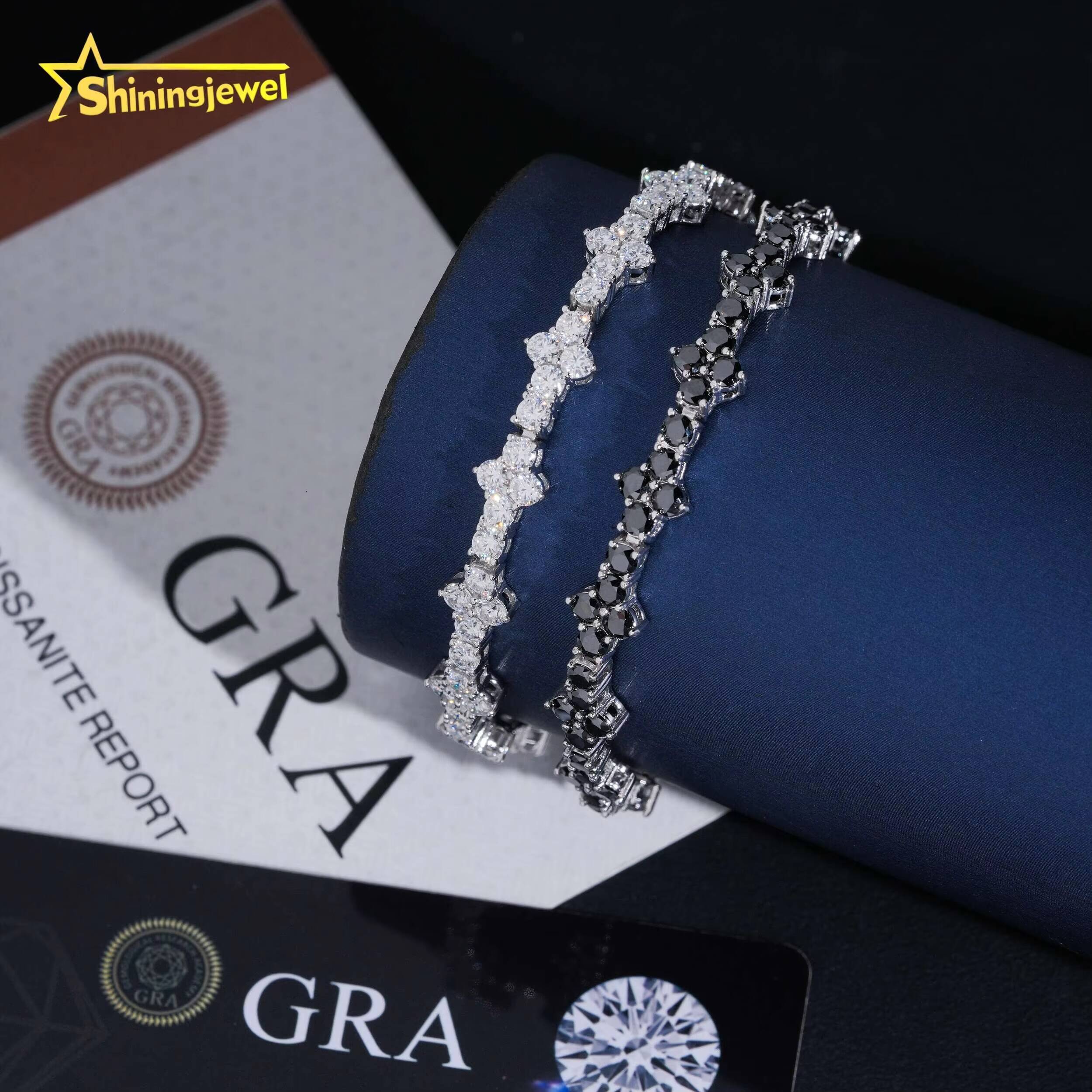 Wholesale Price 925 Silver 3mm Diamond Hip Hop Jewelry Black Moissanite Bracelet Iced Out VVS Moissanite Cross Tennis Chain