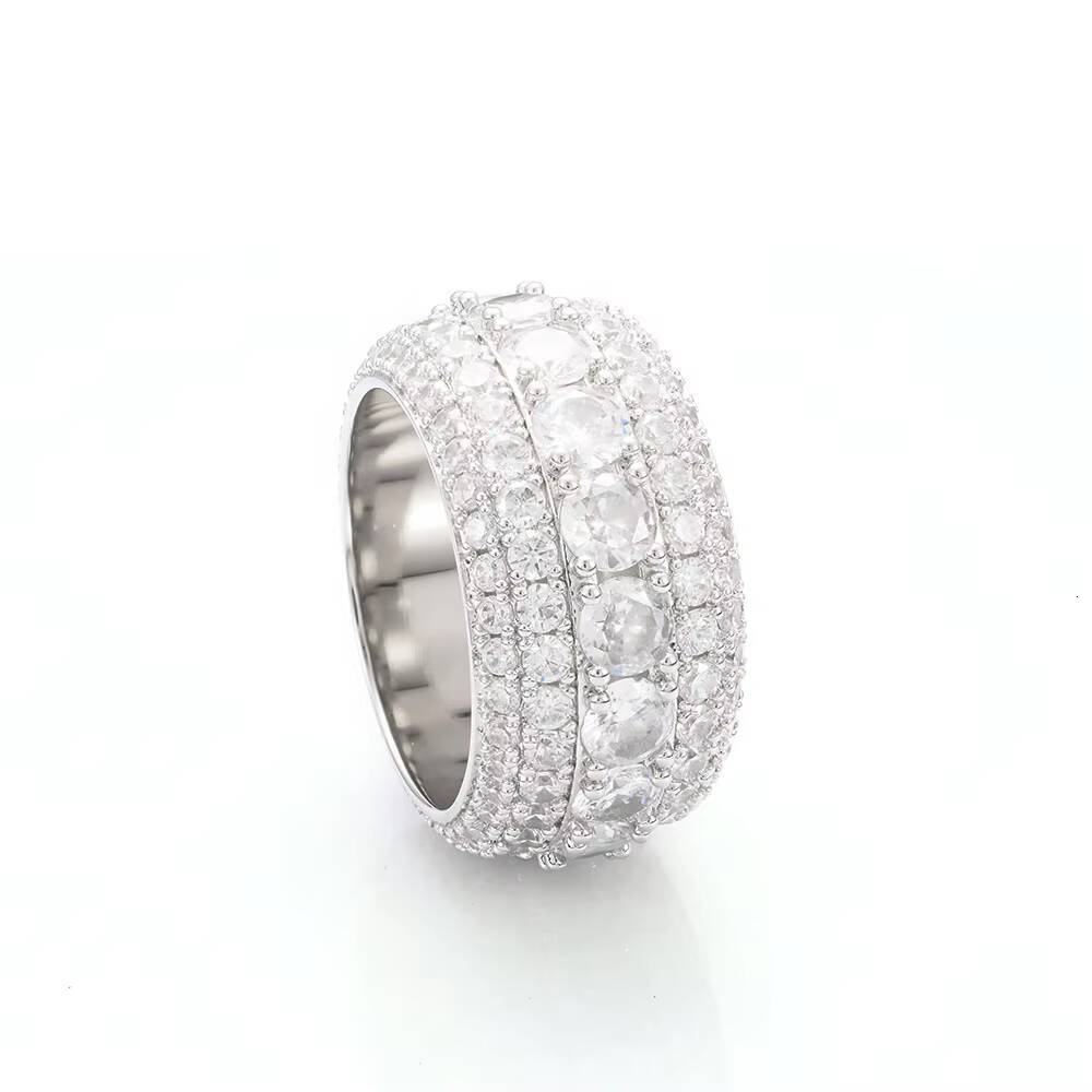 Mens 925 Sterling Silver Hip Hop Eternity Band Ring VVS Pass Diamond Tester Rapper Iced Effect 5 Rows Moissanite Chic Style