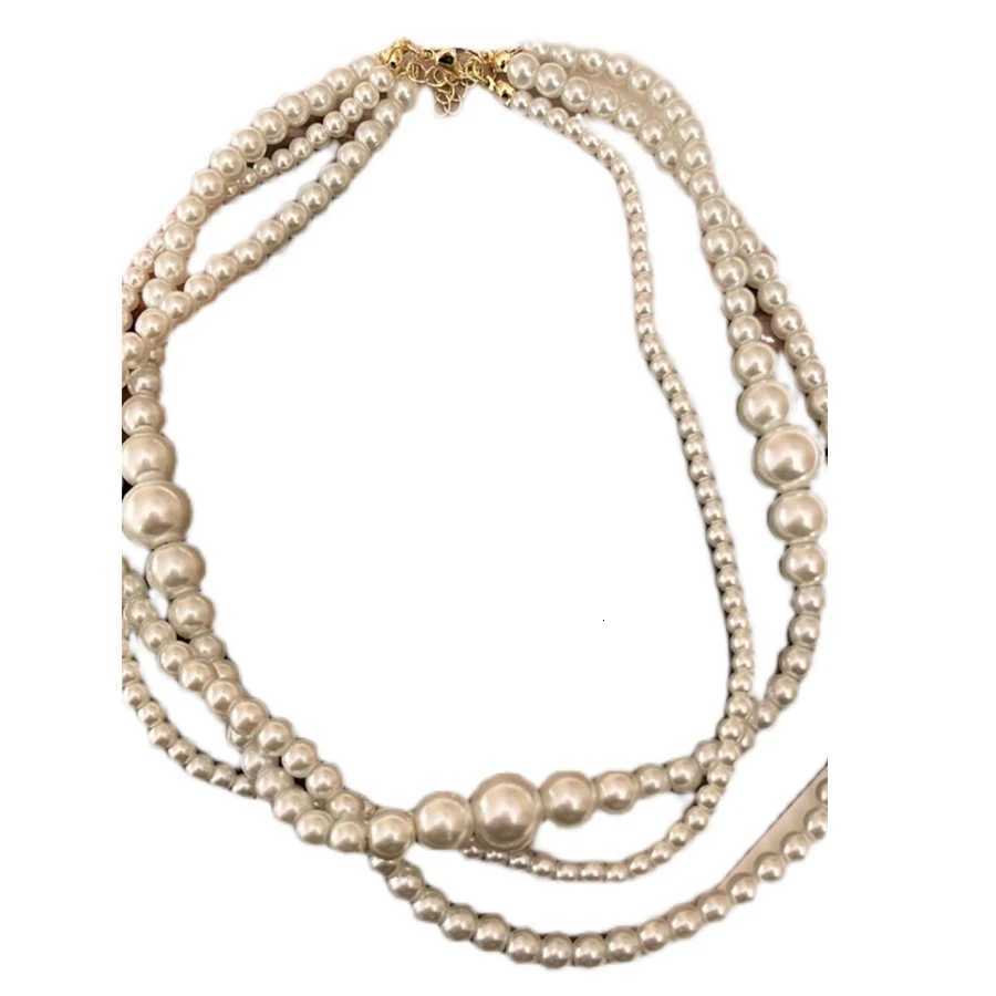 New Trendy Vintage Pearl Multi Layered Pearl Bead Necklace for Women Sweet Elegant Party Jewelry Wedding Gifts Y250805