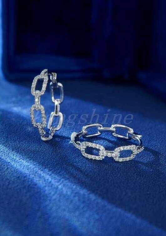 Chain Shape 18k Gold Shining Diamond Newest Fashion Design White Color Cuban Earring Hoop