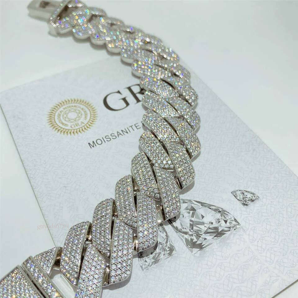 Custom Pass Dia Tester Moissanite Hip Hop Jewelry Cuban Link Chain Iced Out 26mm 4 Row Sier Bracelet
