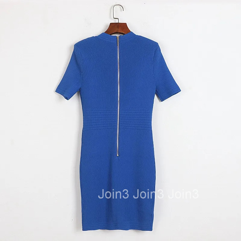 New Elegant Knit Short Dress Metal Single Breasted Fashion Summer Dress For Women French Zipper Solid Slim Chic Vestidos