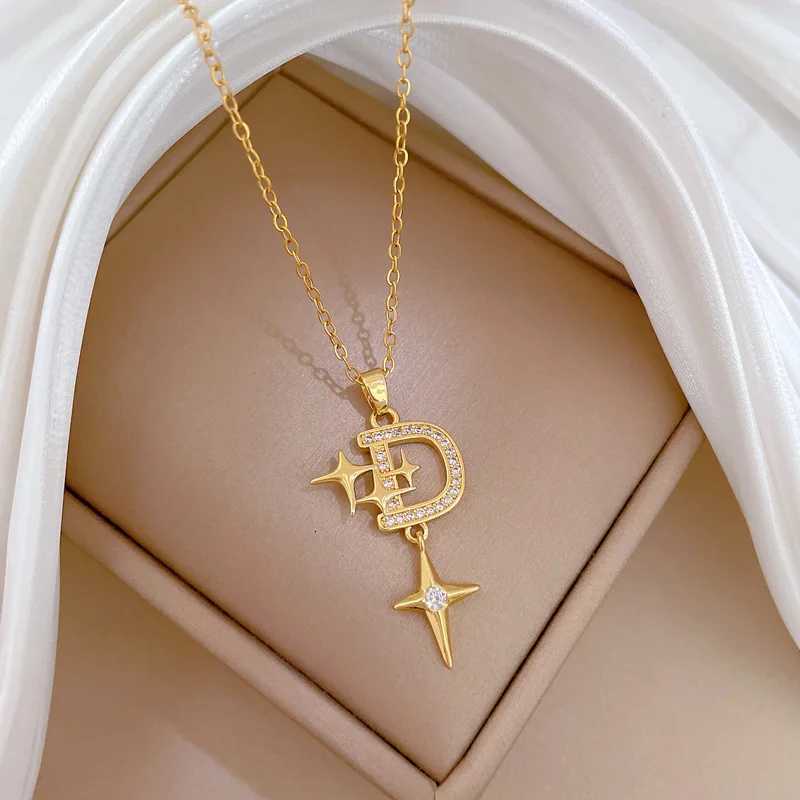 Yups Fashion Stainless Steel Chain Necklace For Women Letter D Shaped Zircon Pendant Necklace Birthday Jewelry Gifts Y250805