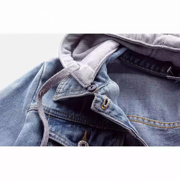 Spring New Korean Style Women's Trendy Denim Long Sleeve Slim Fit Hooded Short Jacket Versatile Top