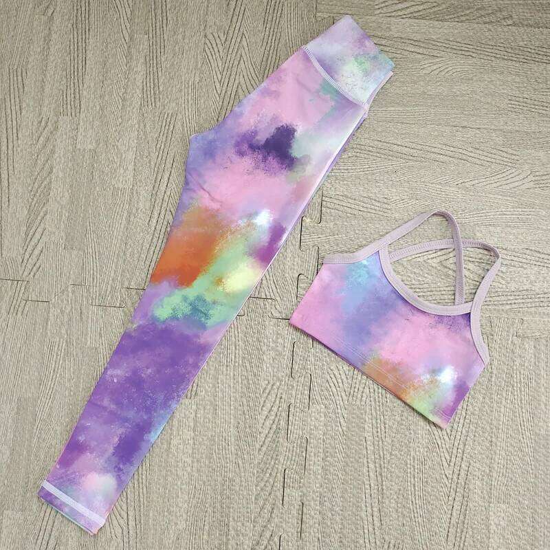 2pc Children Yoga Tracksuit Set Print Sport Tank Top Leggings Girls' Quick-Dry Training Kit Spring Summer New Girls Fiess Wear