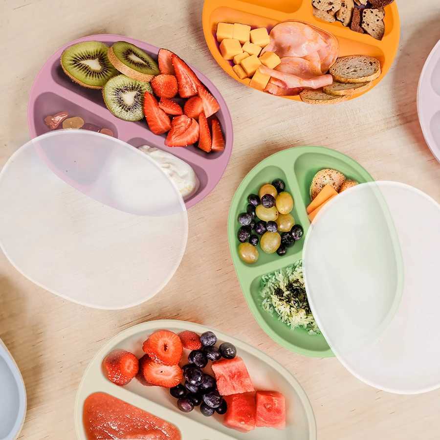 1PCS Baby Silicone Dishes Plate Kids Feeding Plate Sucker Bowl Solid Color Children Dishes Toddler Training Baby Tableware X250806