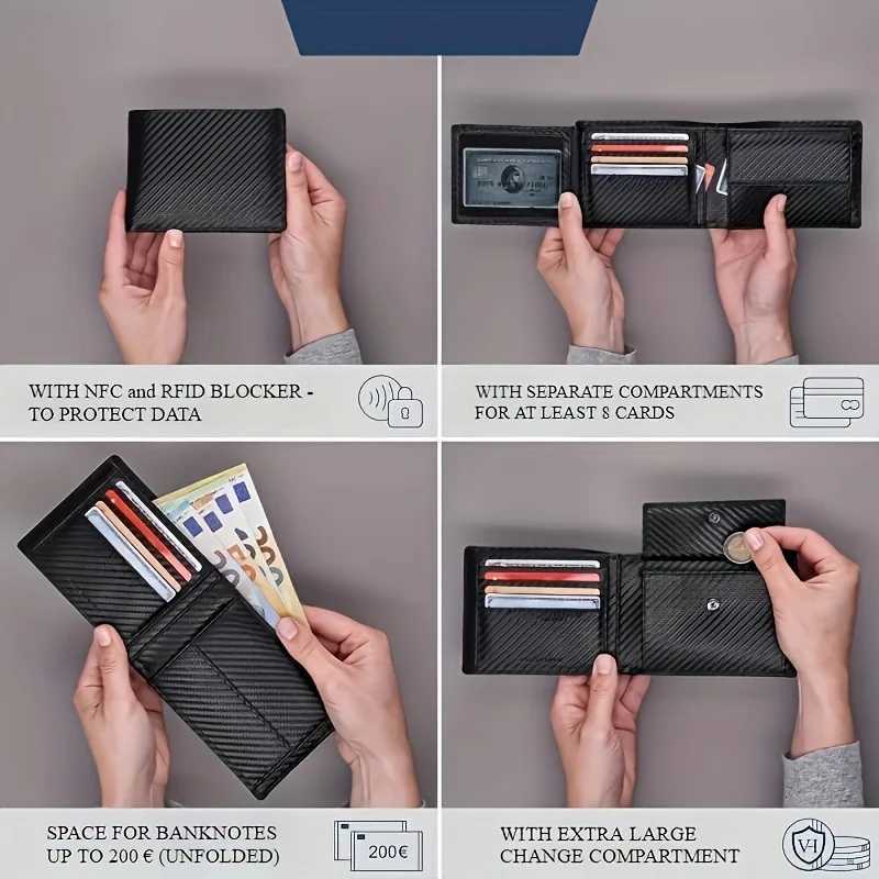 Wallet for Men - RFID Bifold Wallets with 9 s 1 ID Window Slim Minimalist Front Pocket Gift For MenXJ250806